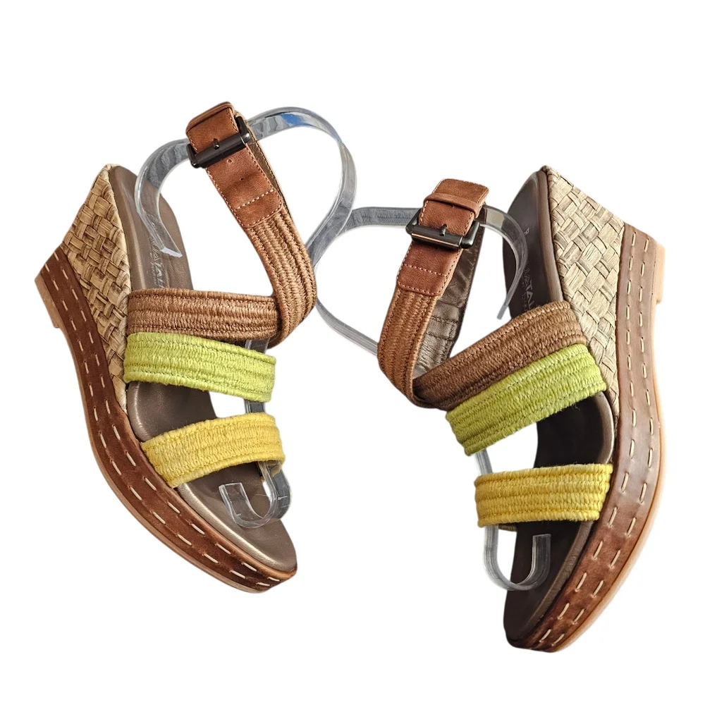 Aquatalia By Marvin K. Leather Espadrille Wedge Sandal Multicolor Stripes Sz 7.5